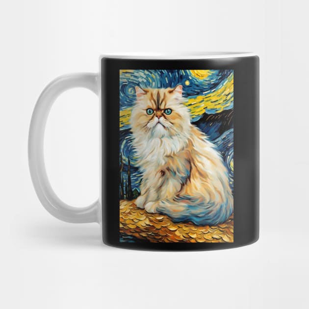 Cute Persian Cat Breed Painting in a Van Gogh Starry Night Art Style by Art-Jiyuu